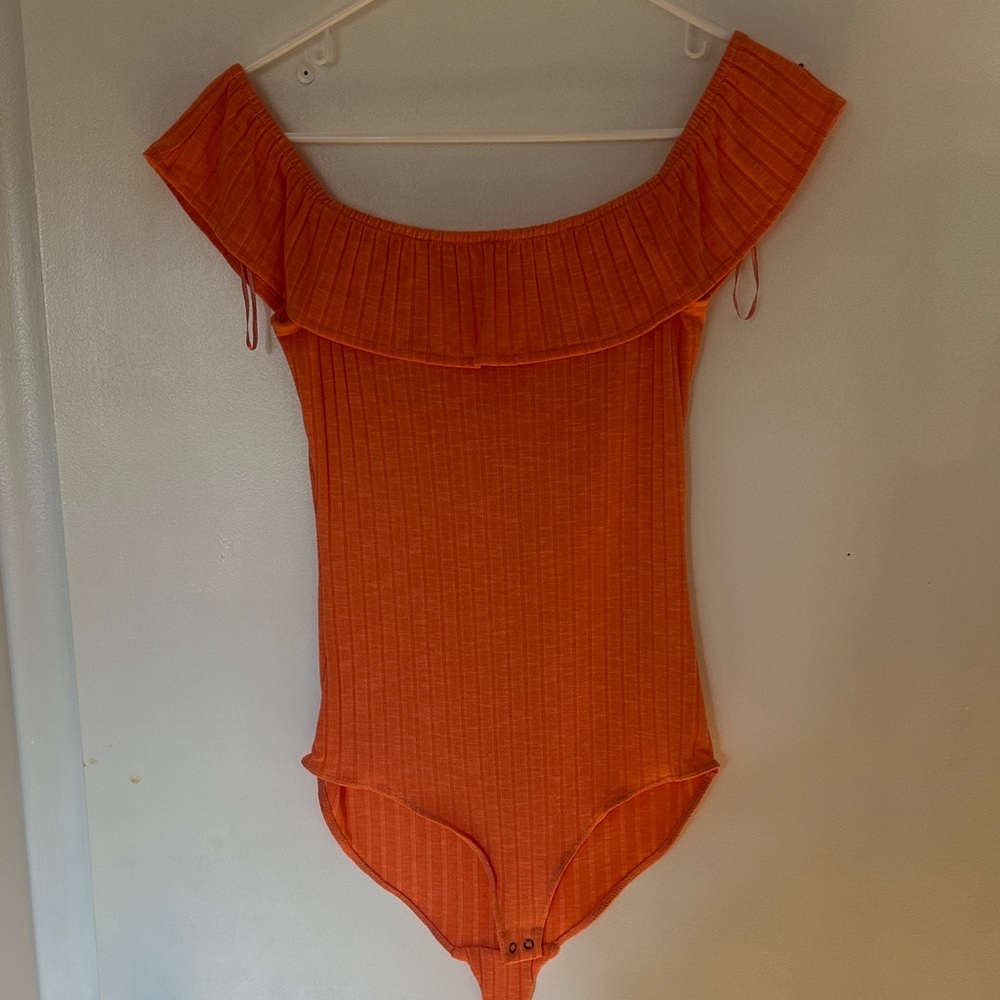 Candie's Vibrant Orange Off-Shoulder Bodysuit